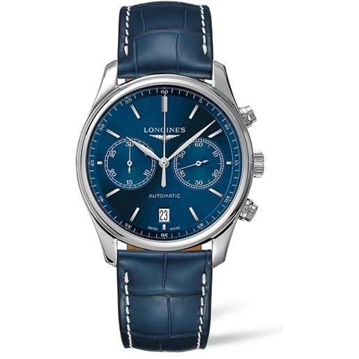 Longines orologio cronografo Longines the master collection con quadrante blu e cinturino in pelle