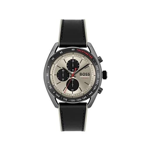 BOSS orologio con cronografo al quarzo da uomo con cinturino in pelle, nero/grigio - 1514024