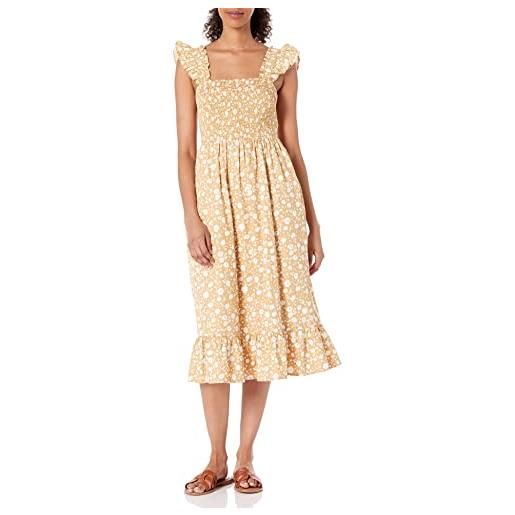 The Drop, abito longuette kimi da donna, con spalline arricciate e corpetto a punto smock, bianco, l