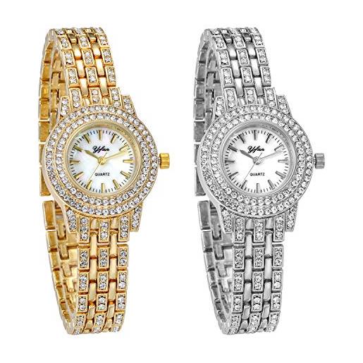JewelryWe orologio al quarzo da polso da donna orologio al quarzo, orologio con strass bracciale donna, orologio senza numero, regalo per donna/amica/fidanzata/mamma