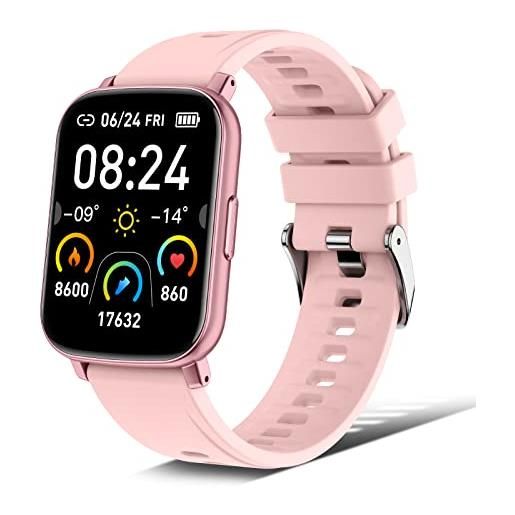 Jugeman smartwatch donna, 1.69" full touch orologio fitness tracker con 24 modalità sportive, smart watch sport sonno cardiofrequenzimetro, impermeabil ip68, contapassi, notifiche messaggi android ios, rosa