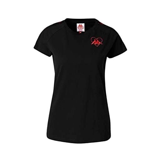 Kappa authentic lina, maglietta donna, nero/grigio/rosso, m