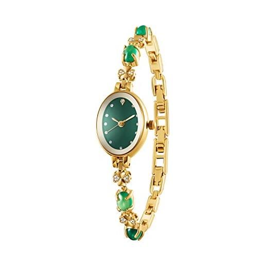 TIME100 orologio donna bracciale gioielli al quarzo analogico con bracciale in rame intarsiato con pietre preziosecon verde quadrante ovale impermeabile(verde)