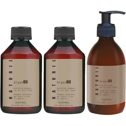 Cotril naturil oil argan shampoo+conditioner+styling cream 250+250+290ml - kit argan idratante nutriente tutti tipi di capelli