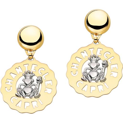 Chantecler Capri chantecler logo orecchini medi principe ranocchio in oro giallo e bianco e diamanti