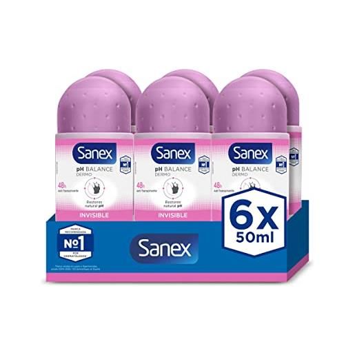 Sanex roll on invisible dry (new pack) confezione da 6, 300 ml