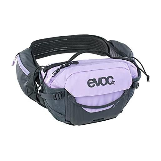 EVOC hip pack pro 3 borsa per i fianchi per escursioni in bicicletta e sentieri (capacità 3l, airflow contact system, cintura airo flex, sistema venti flap, portabottiglie), nero / grigio carbonio