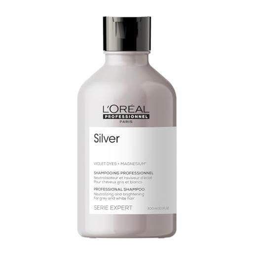 L'Oréal Professionnel shampoo neutralizzante, capelli grigio o bianchi, silver serie expert, 300 ml