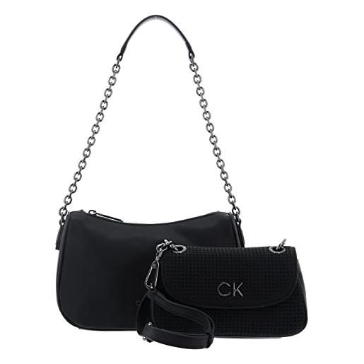 Calvin Klein borsa hobo donna re-lock dbl shoulder bag piccola, nero (ck black), taglia unica