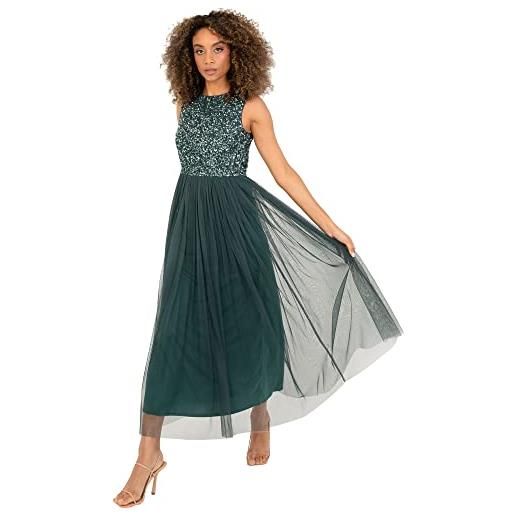 Maya Deluxe midaxi dress women ladies sleeveless sequins high empire waist tulle embellished for wedding guest ball vestito per damigella d'onore, emerald green, 28 donna