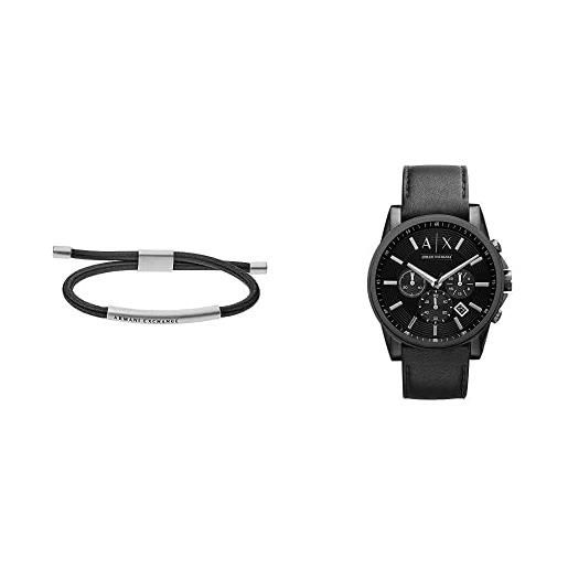Armani Exchange uomo bracciale in acciaio inossidabile con cerniera + Armani Exchange orologio cronografo in acciaio inossidabile, cassa da 45 mm