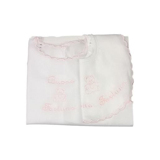 BABY DISTRIBUTION set bavetta bavaglino + camicia camicina della fortuna giro manica bimba neonata rosa birillini tu