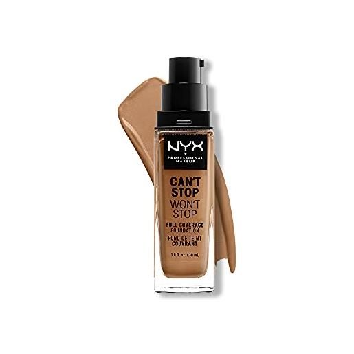 Nyx professional makeup fondotinta, can't stop won't stop full coverage foundation, lunga tenuta, waterproof, finish matte, tonalità: cinnamon