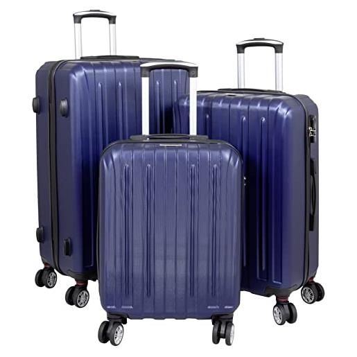Trendyshop365 reise-koffer und kofferset hartschale dallas 4 räder zahlenschloss, blu, kofferset 3-teilig, set valigia