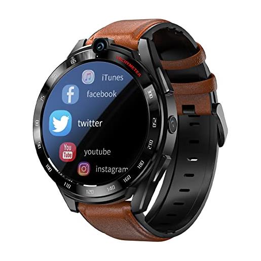 HUIKDY 4g smart watch android 11.0 fitness gps sport orologio da polso 1.6 touch screen bluetooth activity tracker call video 5mp + 8mp dual hd camera orologi 6gb + 128gb, sim card (d)