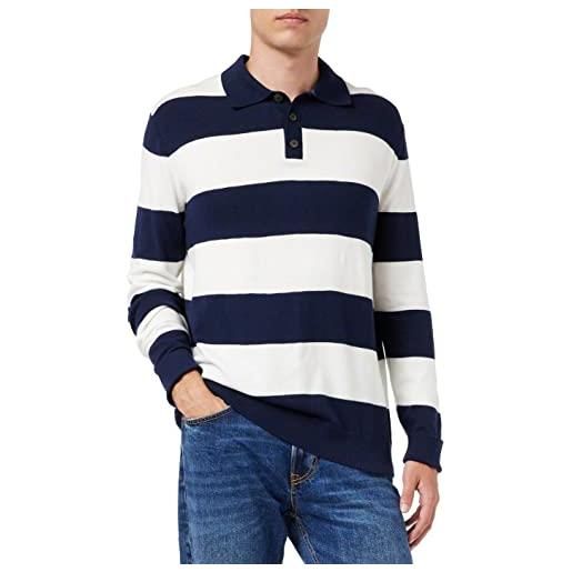 TOM TAILOR maglione lavorato a maglia con colletto e strisce, uomo, blu (navy off white block stripe 30247), xl