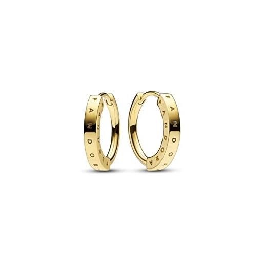 Pandora orecchini a cerchio in oro 14k con logo 252228c00, taglia unica, oro giallo, senza pietre preziose, misura unica, oro giallo, senza pietre preziose