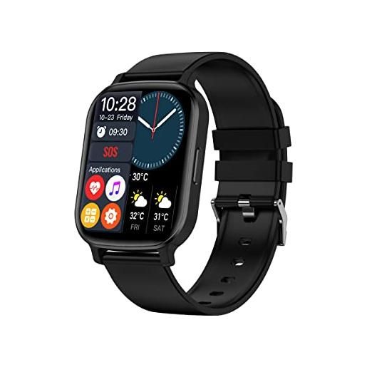 SANZEN smartwatch donna uomo con chiamate e whats. App 1,83'' orologio fitness cardiofrequenzimetro da polso contapassi smart band android ios (nero)