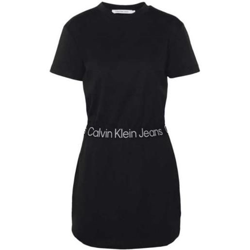 Calvin Klein Jeans logo elastic dress abito m/m elastico parlato vita nero donna