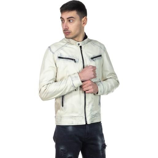 Leather Trend u06 - giacca uomo bianco tamponato in vera pelle