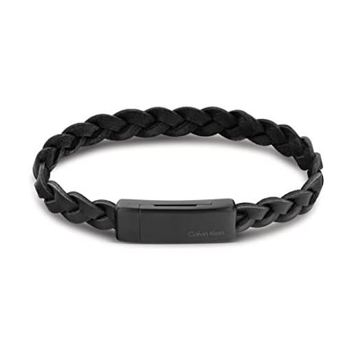 Calvin Klein braccialetto in pelle da uomo collezione wrapped & braided nero - 35000129