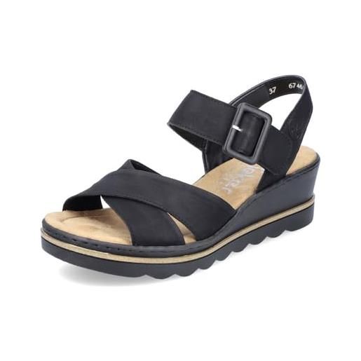 Rieker donna sandali 67463, signora sandali, scarpa estiva, sandalo estivo, comodo, piatto, nero (schwarz / 00), 40 eu / 6.5 uk