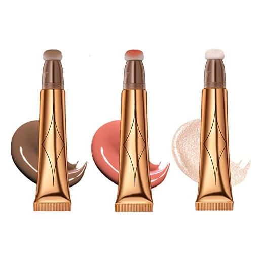 Maritown contour blush highlighter beauty wand, liquid contour stick with cushion applicator, natural matte finish shading bronzer stick, lightweight blendable cream contour stick (3pcs (01+02+04))