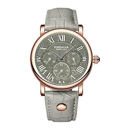 RORIOS orologio uomo sportivo orologio cronografo con cinturino in pelle analogico al quarzo orologio impermeabile orologio da polso per uomo
