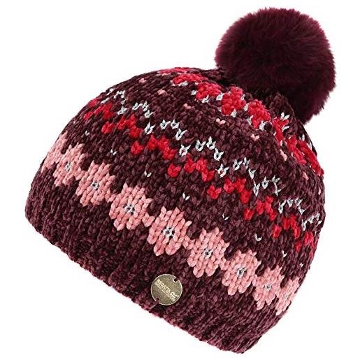 Regatta hedy lux-cappello iii in ciniglia con filo di lrex e pompon in pelliccia sintetica, copricapo unisex-bambini e ragazzi, viola, 4-6