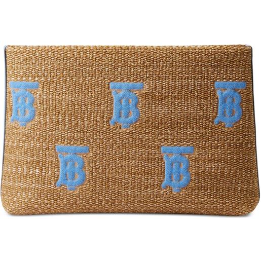 Burberry pouch con ricamo monogramma - marrone