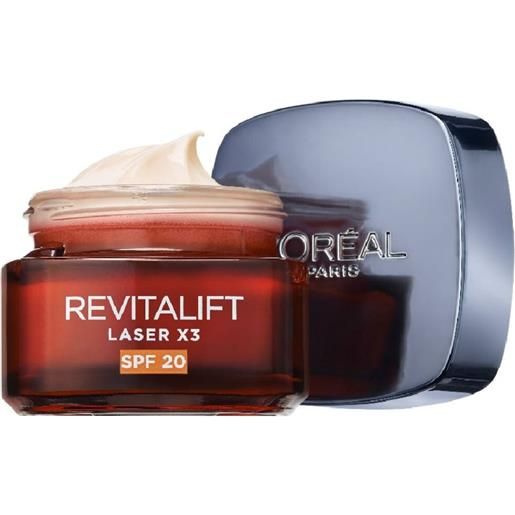L'Oréal Paris crema viso giorno revitalift laser x3 azione antirughe anti-età con acido ialuronico e pro-xylane spf 20 50 ml