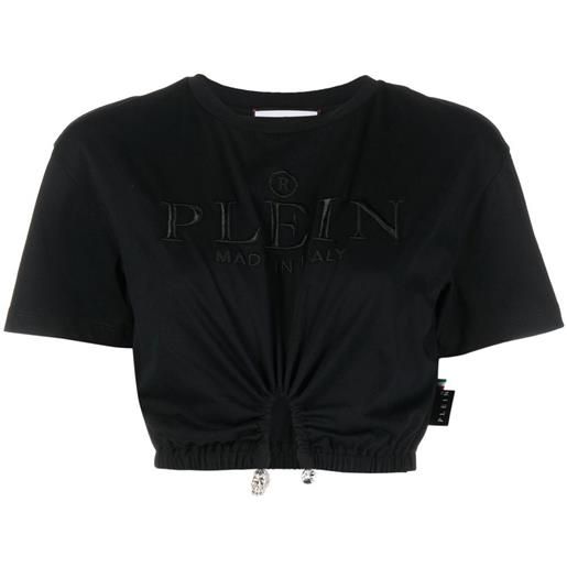 Philipp Plein t-shirt crop con ricamo - nero