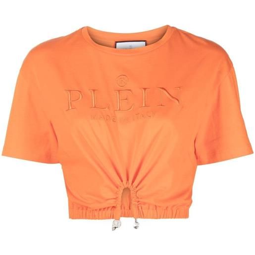 Philipp Plein t-shirt crop con ricamo - arancione
