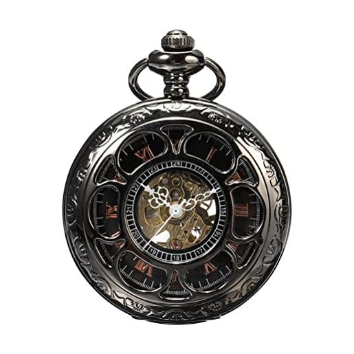 ShoppeWatch orologio da taschino uomo meccanico nero con catena | orologio tasca meccanico | steampunk pocket watch pw19