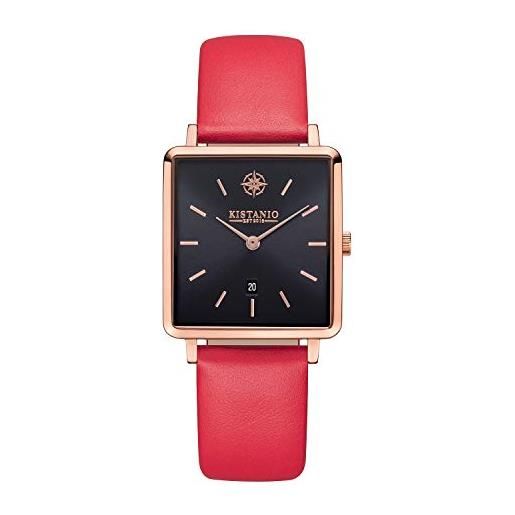 Kistanio carré rg-blks-l-rtn - orologio da donna con cinturino in pelle, data in acciaio inox e vetro zaffiro rosa