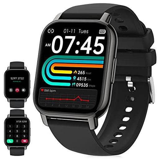 IDEALROYAL p66 smartwatch con chiamate, 1,85 orologio smartwatch uomo donna, orologio fitness con misura pressione contapassi cardiofrequenzimetro spo2, ip68 impermeabile smart watch per ios android
