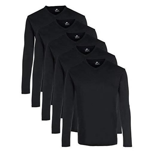 Lower East maglietta a maniche lunghe con scollo a v, uomo, nero (confezione da 5), 2xl