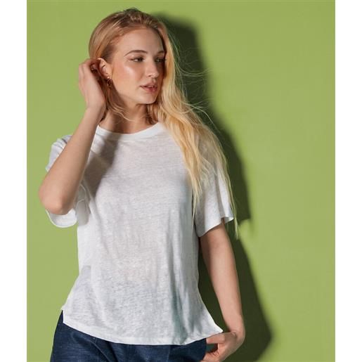 Falconeri t-shirt girocollo in lino con bordo in maglia bianco