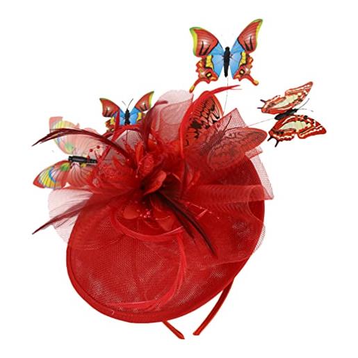 Beaupretty cerchietti bambina fascia fascinator farfalle cappelli fascinators copricapo da tè copricapo da cocktail fascia per cappelli fascinator per le donne rosso fascia della sposa