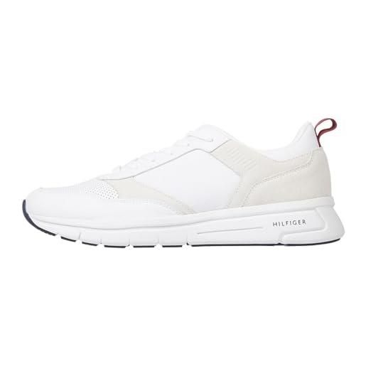 Tommy Hilfiger sneakers da runner uomo modern comfort runner mix scarpe sportive, bianco (white), 44 eu