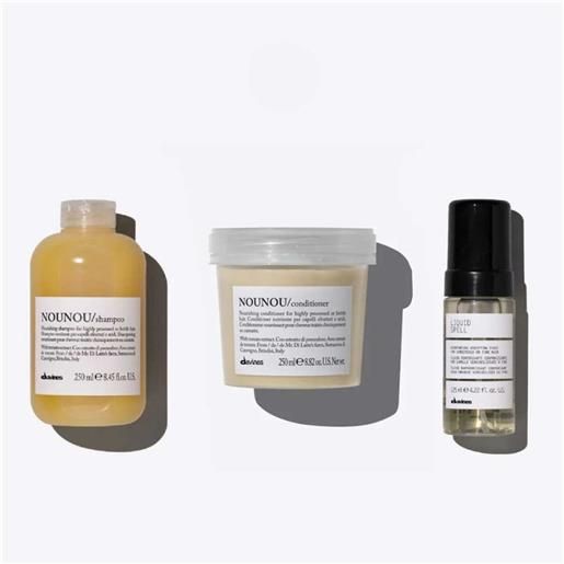 Davines nounou shampoo+conditioner+liquid spell 250+250+125ml - kit per capelli sfruttati o aridi