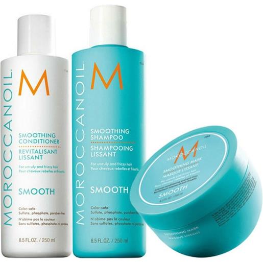 Moroccanoil smoothing shampoo+conditioner+mask 250+250+250ml - kit anticrespo per capelli ribelli