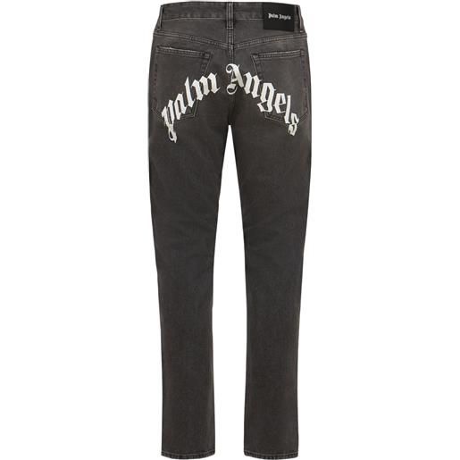 PALM ANGELS jeans in denim di cotone con stampa logo 17.1cm