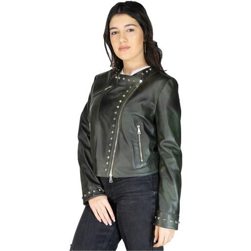 Leather Trend stella - chiodo donna verde in vera pelle