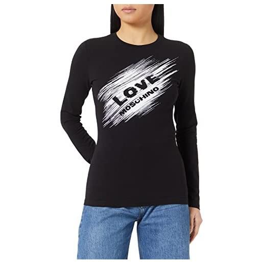 Love Moschino vestibilità aderente a maniche lunghe con logo graffiato t-shirt, nero, 46 donna