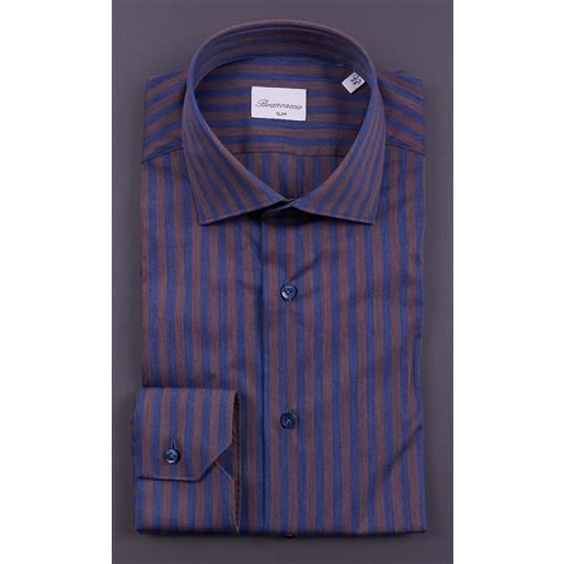 Brancaccio camicia brancaccio riga bicolore slim fit stretch, colore blu