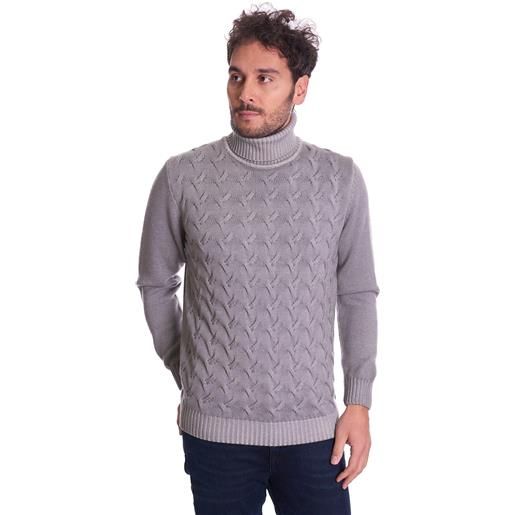 PRIVATI FIRENZE maglione dolcevita a trecce in lana merino PRIVATI FIRENZE, colore grigio