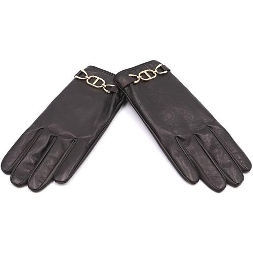 TWINSET guanti TWINSET in pelle logomania in rilievo, colore nero