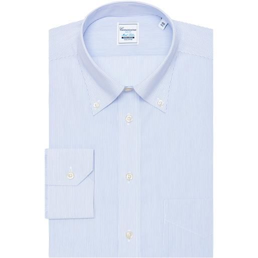 Camicissima camicia non iron azzurra a righe sottili, slim lisbon button down