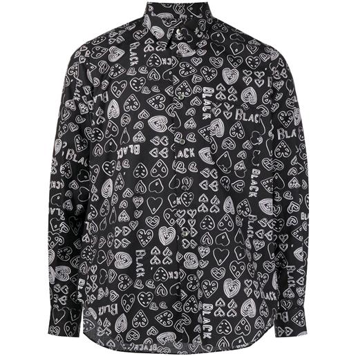Black Comme Des Garçons camicia con stampa a cuori - nero